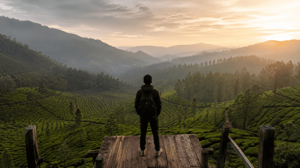 Panoramic green valley viewpoint in Munnar Kerala