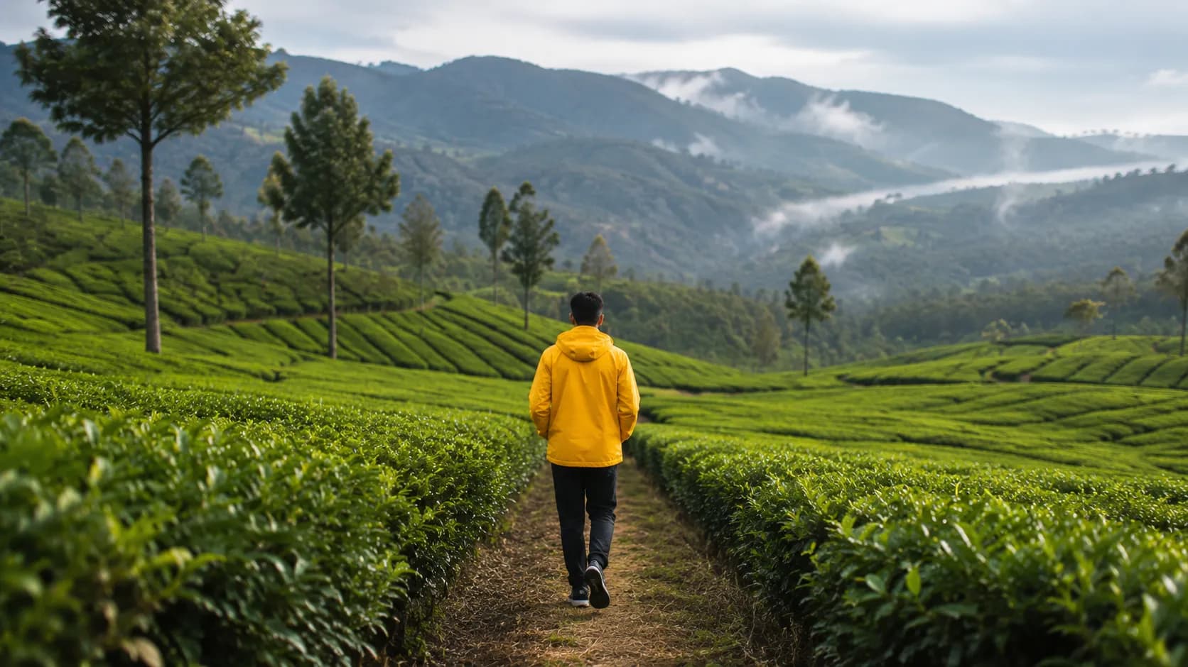 Instagrammable travel photography scene in Munnar tea plantation